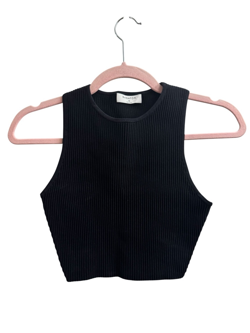 Babaton Artizia Sculpt Knit Racer Cropped Black Tank